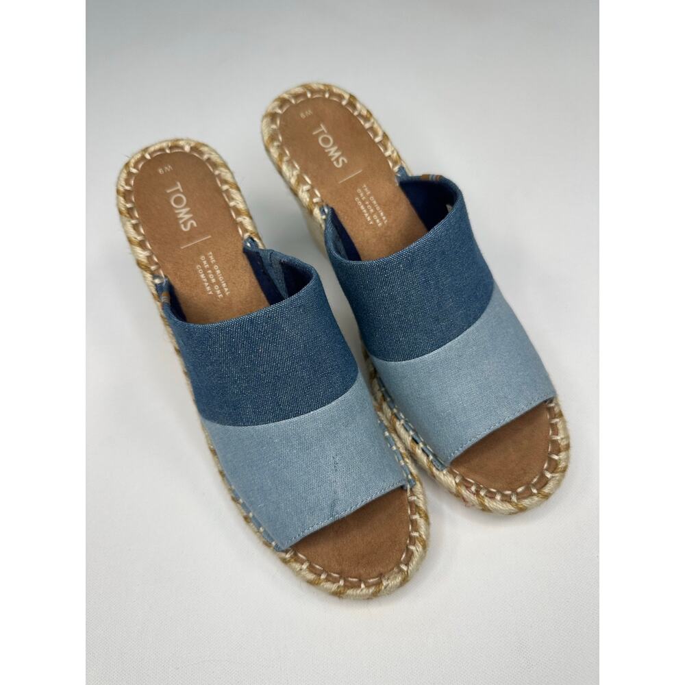 TOMS Monica Two Tone Denim Wedge Mule Sandals Size 9